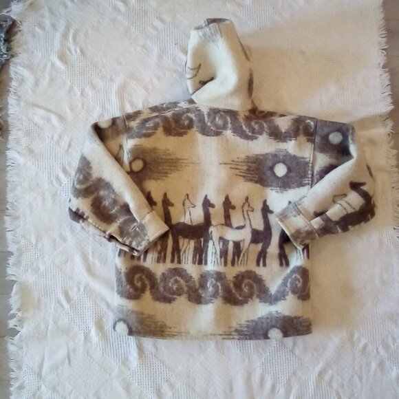 VTG Women's Icelandic Jacket  With Hood   Llama's And Sun Pattern Sz M/L - Picture 10 of 12